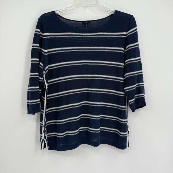 Talbots Women’s Sweater Linen Size 1X Blue Stripe Pullover Long Sleeve Tunic - Picture 11 of 11